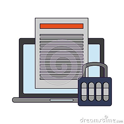 Laptop with document padlock symbols Vector Illustration