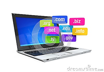 Laptop with Domain Names Stock Photo