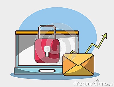 Laptop email security data money business financial Vector Illustration