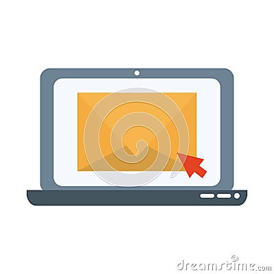Laptop email send office supply stationery work flat style icon Vector Illustration