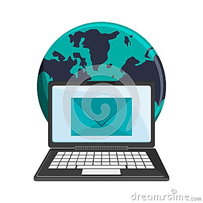 Laptop and email world symbols Vector Illustration