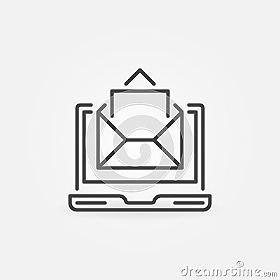 Laptop with envelope linear icon. Vector e-mail outline symbol Vector Illustration