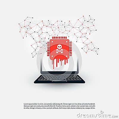 Laptop Equipped with a Processor Affected by Meltdown & Spectre Critical Security Vulnerabilities, Which Enable Cyber Attacks Vector Illustration