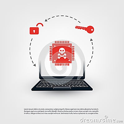 Laptop Equipped with a Processor Affected by Meltdown & Spectre Critical Security Vulnerabilities, Which Enable Cyber Attacks Vector Illustration
