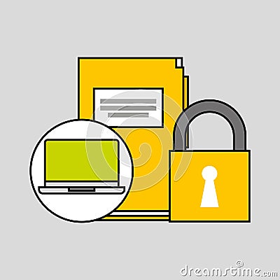 Laptop file security padlock concept Vector Illustration