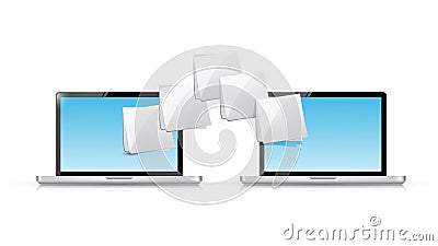 Laptop file transfer illustration design Cartoon Illustration