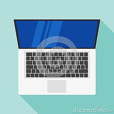 Laptop flat icon. Computer symbol. Vector illustration. Top view Laptop Flat design vector icon Vector Illustration