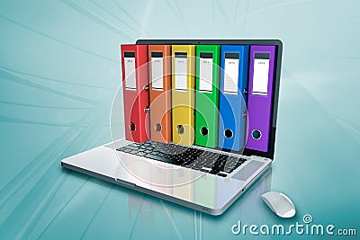 A laptop with folder Stock Photo