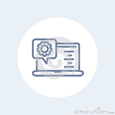 Laptop and gear line icon on white Vector Illustration