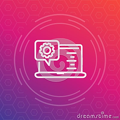 Laptop and gear linear icon, vector symbol Vector Illustration