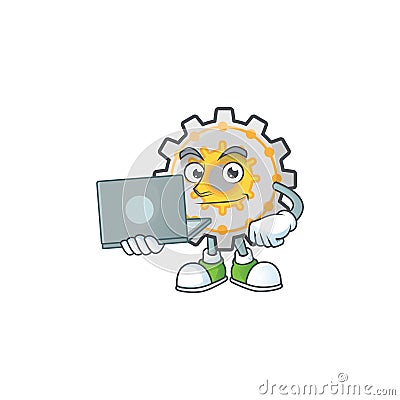 With laptop gear machine cartoon character mascot style Vector Illustration