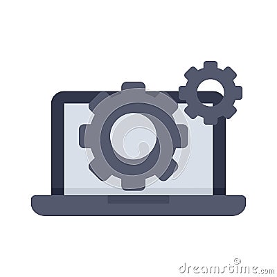 Laptop gear system icon flat isolated vector Vector Illustration