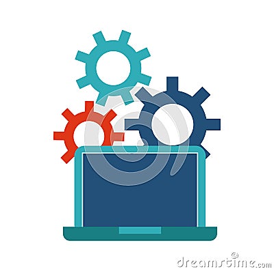 laptop and gears icon. Blog concept. Vector graphic Cartoon Illustration