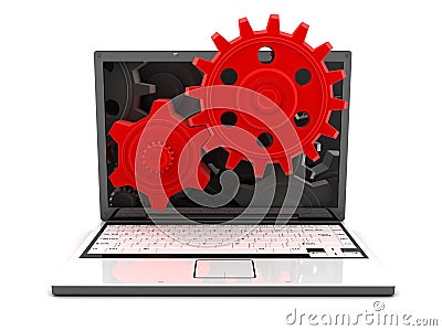 Laptop and gears red Stock Photo