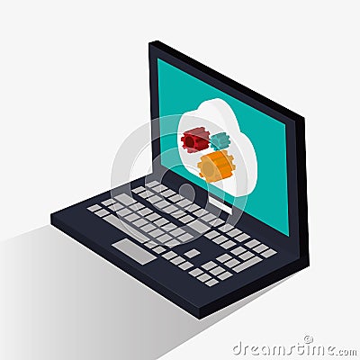 Laptop gears and social media design Vector Illustration