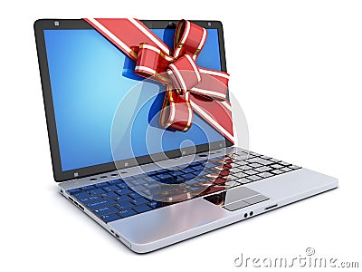 Laptop gift CGI and ribbon Stock Photo