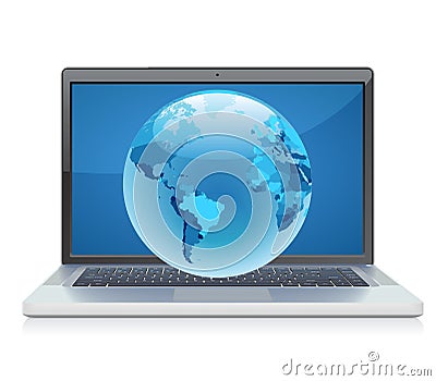 Laptop and Globe Vector Illustration