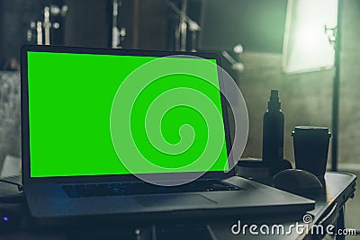 Laptop with a green screen Stock Photo