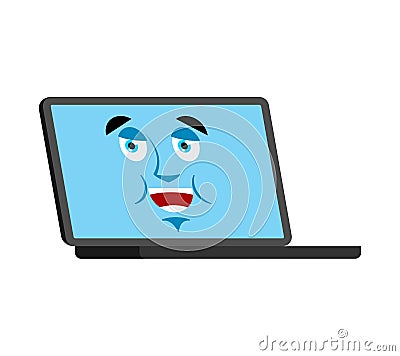 Laptop Happy emoji face avatar. Computer lucky emotions. PC cheerful. Vector illustration Vector Illustration