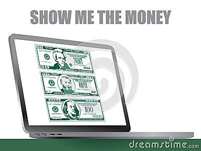 This laptop has stylized bills in high contrast style Vector Illustration