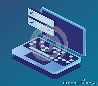 Laptop Icon in Blue Colors. Isometric Notebook Stock Photo