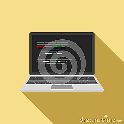 Laptop icon with code editor on screen. vector Vector Illustration