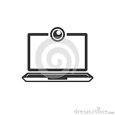 Laptop icon with a webcam and a blank screen.Video communication and conference Vector Illustration