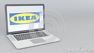 Laptop with Ikea logo. Computer technology conceptual editorial 3D rendering Editorial Stock Photo