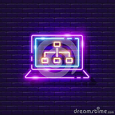 Laptop with an image of data structuring neon sign. Informatics lesson glowing icon. Vector illustration for design. Computer Vector Illustration