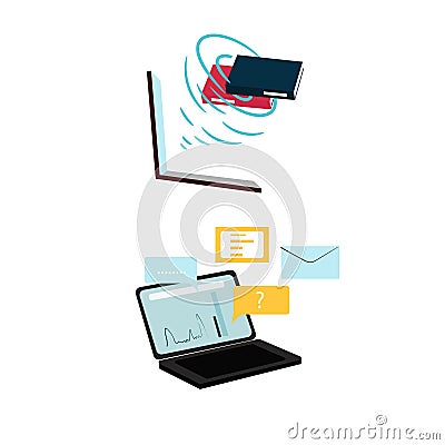 A laptop with information. Letters, documents, folders. Vector Illustration