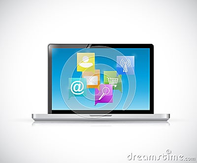 Laptop internet network communication concept Cartoon Illustration