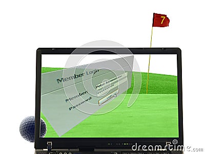 Laptop isolated with putting green in background Stock Photo