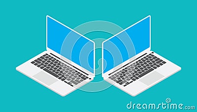 Laptop isometric with blue screen angle left and right Cartoon Illustration