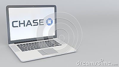 Laptop with JPMorgan Chase Bank logo. Computer technology conceptual editorial 3D rendering Editorial Stock Photo