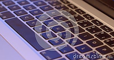 Laptop keyboard buttons workplace Symbols letters designate buttons pressed Editorial Stock Photo