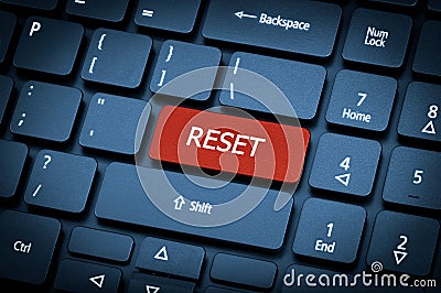 Laptop keyboard. The focus on the Reset key. Stock Photo