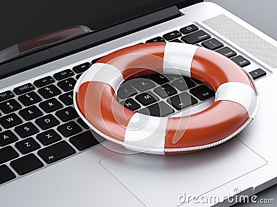 Laptop and Lifebuoy Stock Photo