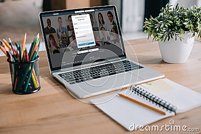 laptop with linkedin website standing Editorial Stock Photo