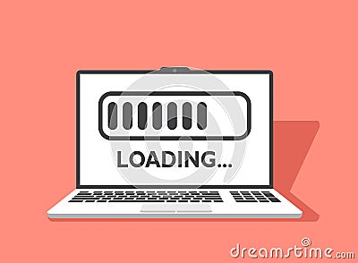 Laptop loading process icon in flat style. Software update vector illustration on isolated background. Updating sign business Vector Illustration