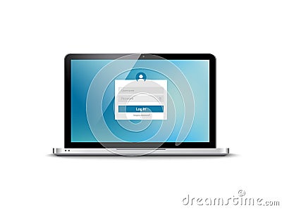 Laptop login password on lock screen. Computer security protection login user concept form Vector Illustration
