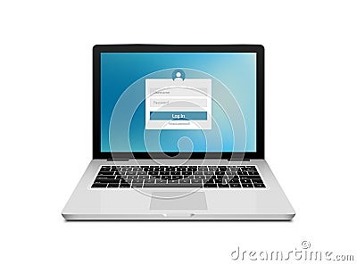 Laptop login password on lock screen. Computer security protection login user concept form Vector Illustration