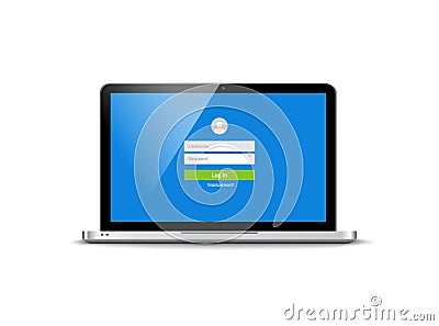 Laptop login password on lock screen. Computer security protection login user concept form Vector Illustration