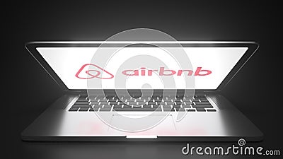 AIRBNB logo on the display of a portable computer, editorial conceptual 3d rendering Editorial Stock Photo