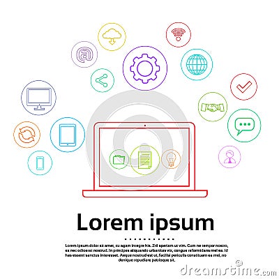 Laptop Logo Set Computer Simple Icon Connection Vector Illustration