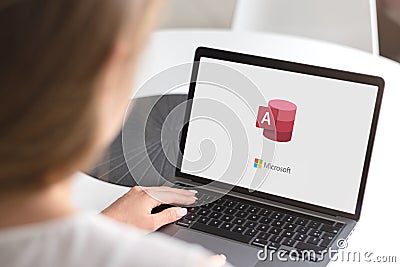 Laptop with logotype Editorial Stock Photo