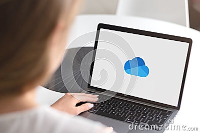 Laptop with logotype Editorial Stock Photo