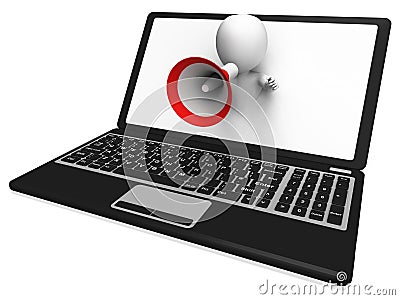Laptop Loud Hailer Shows Internet Announcements Messages Or Info Stock Photo