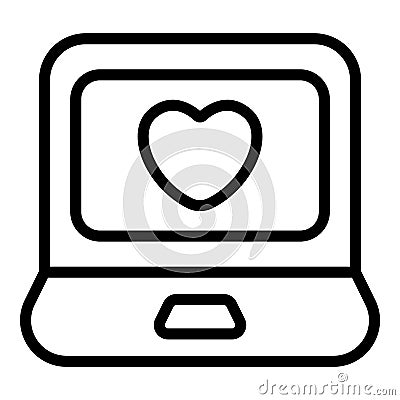 laptop, love communication simple line Vector Illustration
