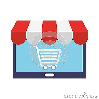 Laptop market virtual online shopping Vector Illustration