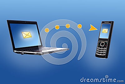 Laptop and mobile phone. Communication concept. Stock Photo